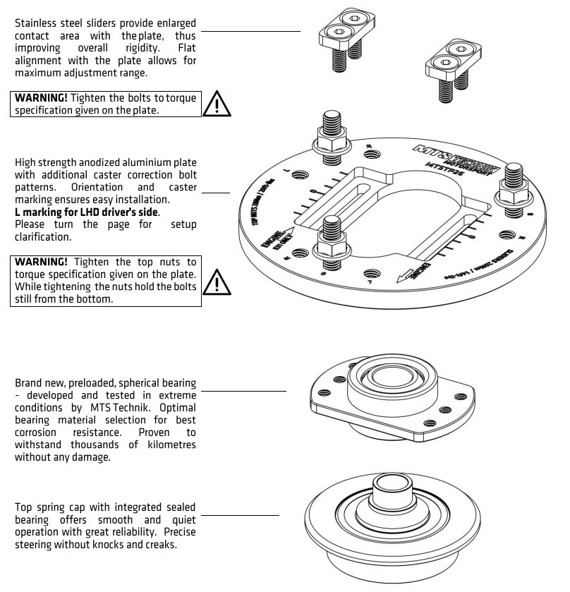 MTS einstellbare Uniball Sturz Domlager | BMW E36 Limo / Coupe / Cabrio / Touring / Compact